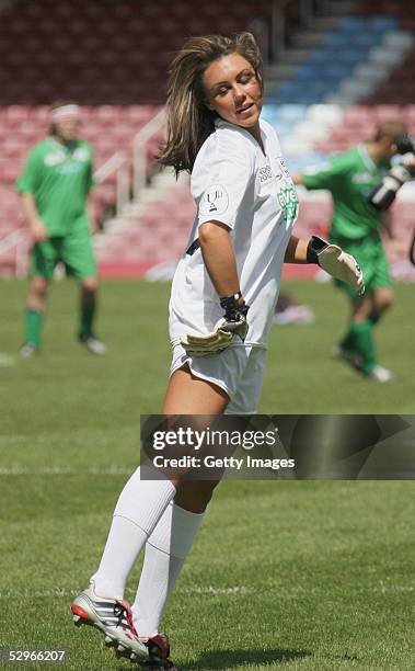 Singer Michelle Heaton takes part in the London edition of the annual fundraising tournament "Music Industry Soccer Six" at West Ham's Boleyn Ground,...