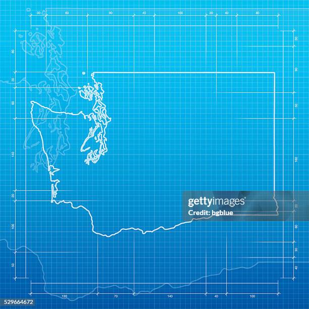 washington map on blueprint background - seattle stock illustrations