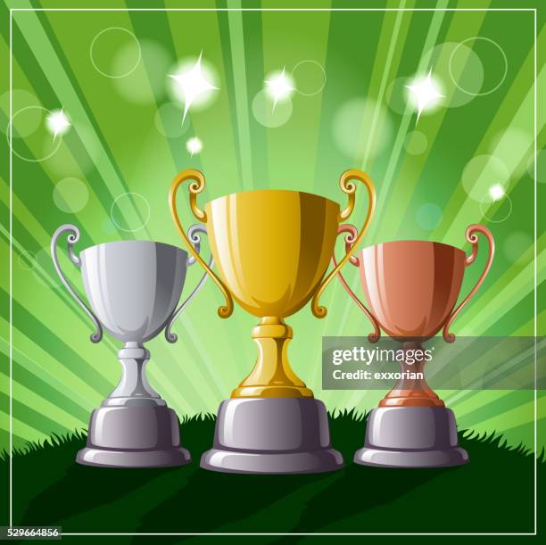 stockillustraties, clipart, cartoons en iconen met gold, silver and bronze champions trophy set - silver boot