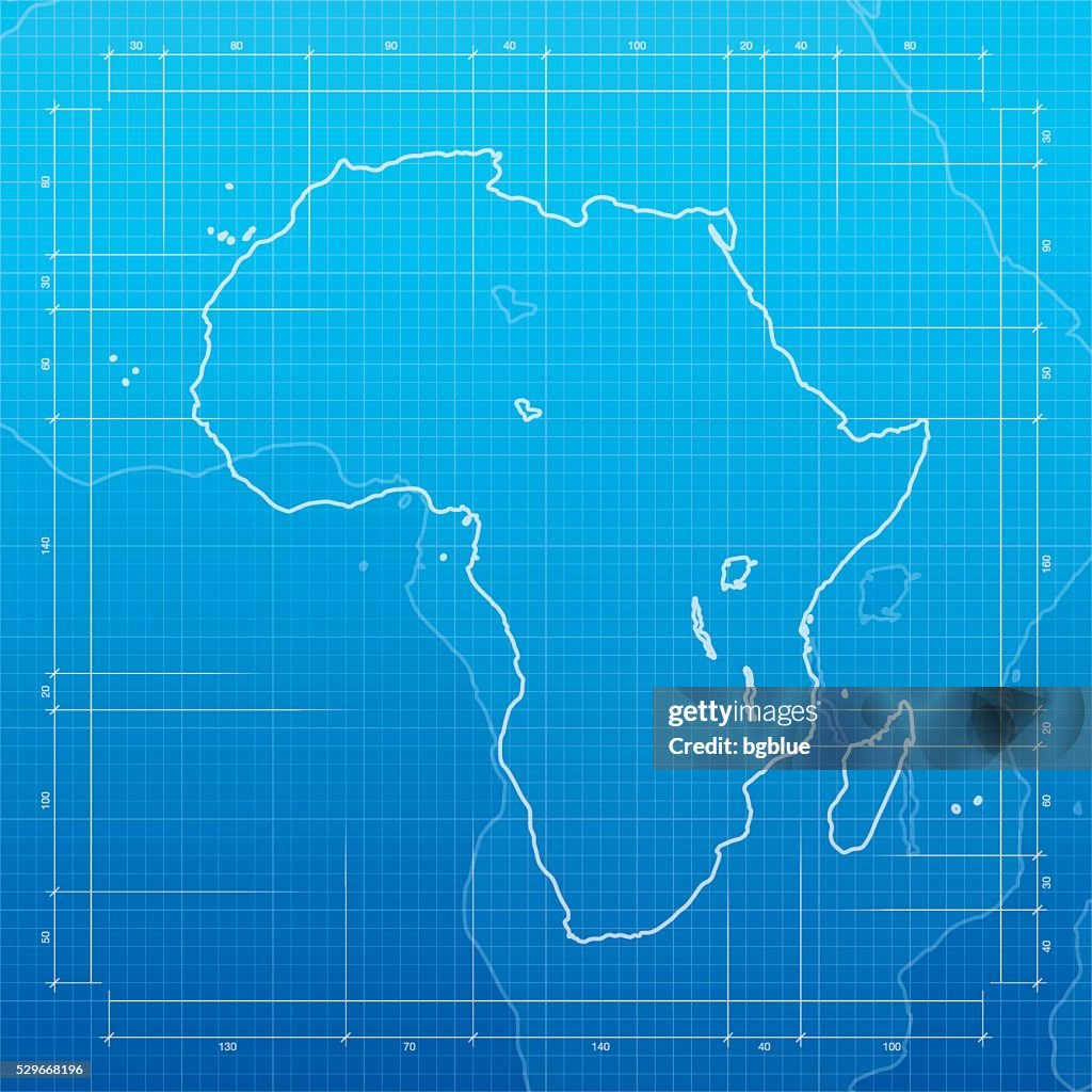 Afrika Karte auf Bauplan-Hintergrund