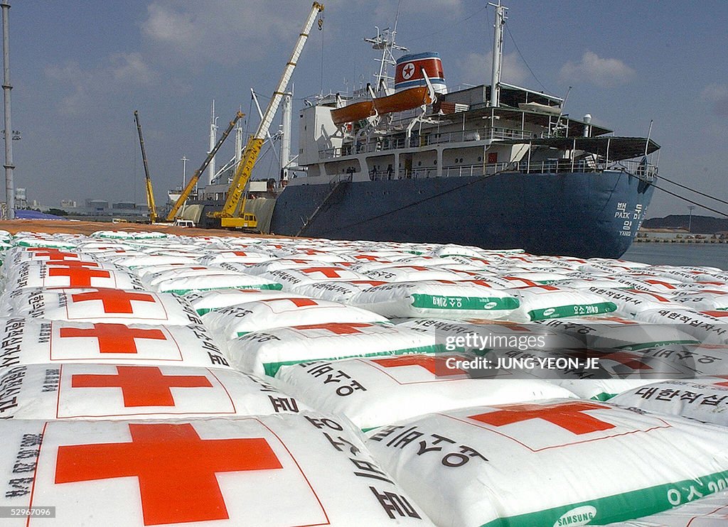 Bags of fertilizers are redied for loadi