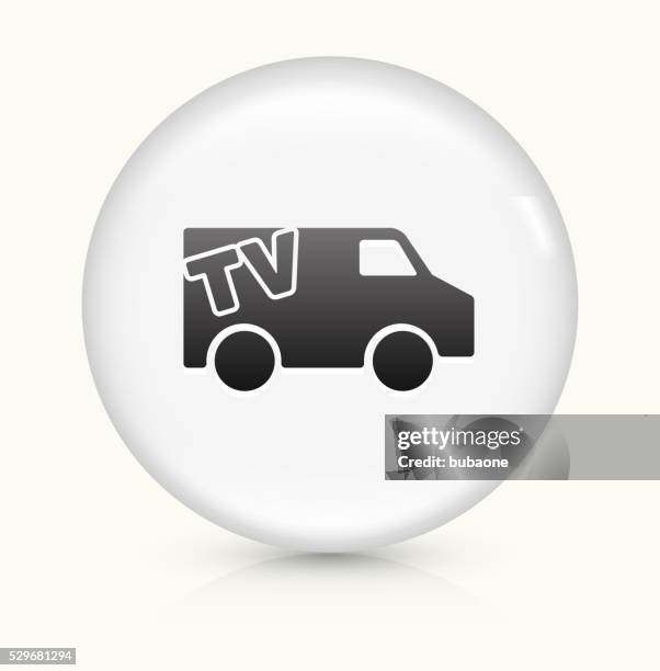 tv car icon on white round vector button - broadcasting van stock illustrations