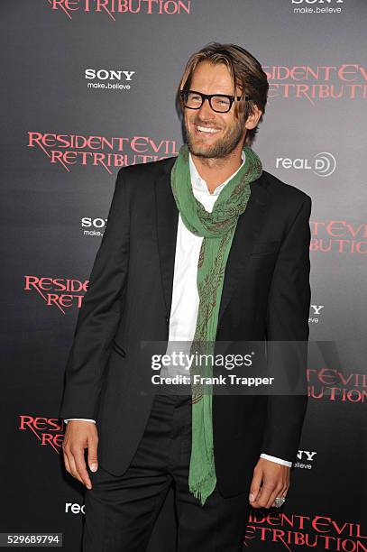 Actor Johan Urb arrives at the premiere of Resident Evil: Retribution held at Regal L. A. Live. .