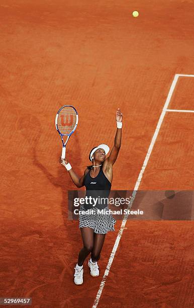 Venus Williams of USA in action during her first round match against Marta Marrero of Spain on the first day of the French Open at Roland Garros on...