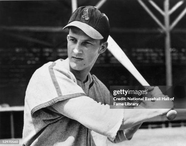 Stan Musial of the St. Louis Cardinals poses for a circa 1940s publicity photo. Musial played his entire career with the Cardinals, from 1941-63.