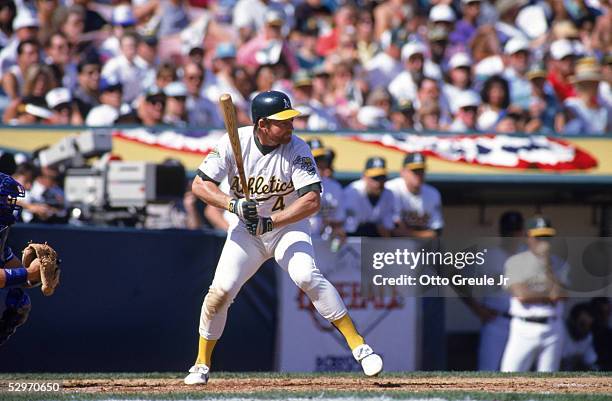 Carney Lansford of the Oakland Athletics stands ready at the plate during a Game three of the American League Championship Series against the Toronto...