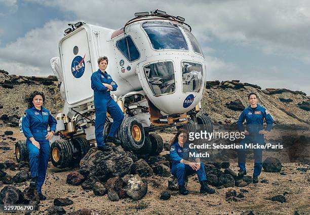 Astronauts Jessica Meir, Anne McClain, Nicole Mann and Christina Koch who have been selected for a manned mission to Mars are photographed for Paris...