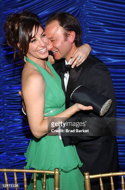 Fisher Stevens and Gina Gershon Share a moment at the "Fish Fry" All-Star Roast Of Fisher Stevens Benefiting Naked Angels at the Puck Building on May...