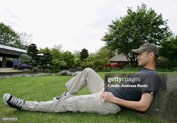 Nahiro Takahara of Japan and Hamburg SV visits the Japanese Garden in the Planten and Bloomen Park on May 05, 2005 in Hamburg, Germany.