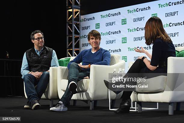 Of Foursquare Jeff Glueck, Co-founder and Executive Chairman of Foursquare Dennis Crowley and TechCrunch senior writer Katie Roof speak onstage...