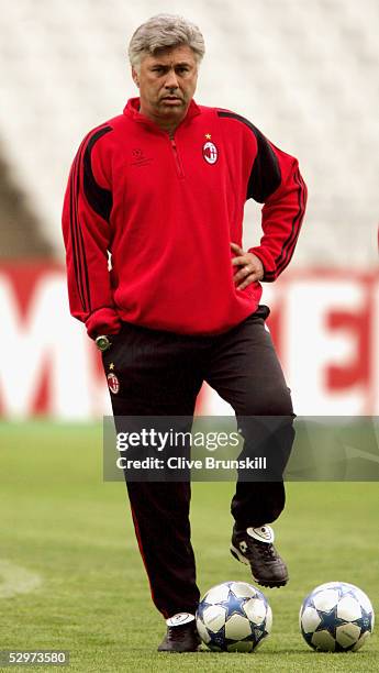 Milan coach Carlo Ancelotti is seen during a training session ahead of the European Champions League final against Liverpool May 24, 2005 in...