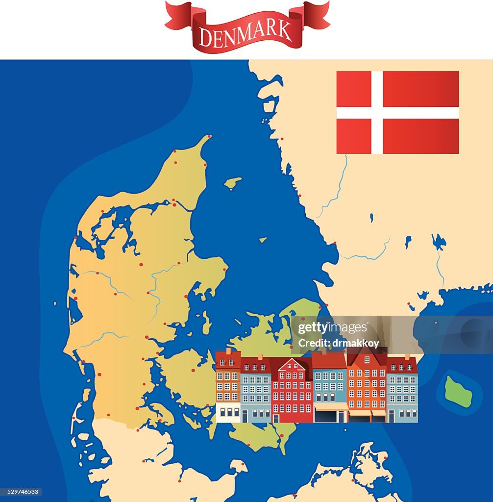 Cartoon map of Denmark