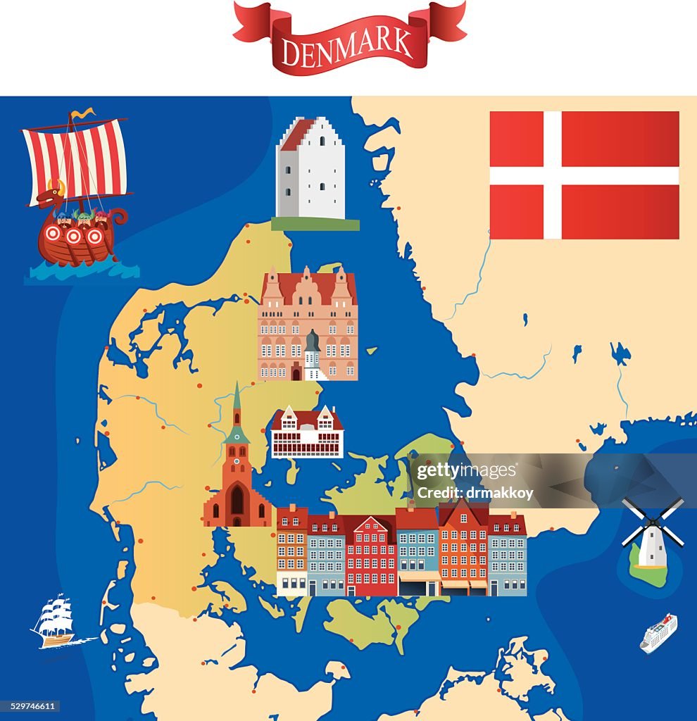 Cartoon map of Denmark