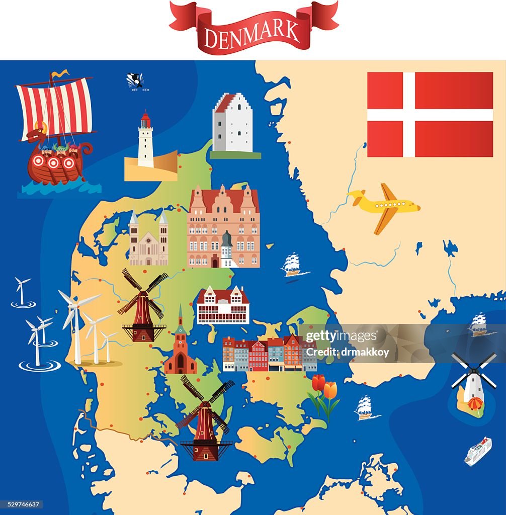 Cartoon map of Denmark