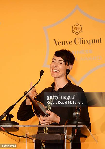 Sarah Wood, winner of the 2016 Veuve Clicquot Business Women Award, accepts her award at the Veuve Clicquot Business Woman Award at The Ballroom of...