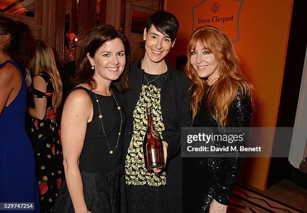 Clare Gilmartin, Sarah Wood, winner of the 2016 Veuve Clicquot Business Women Award, and Charlotte Tilbury attend the Veuve Clicquot Business Woman...