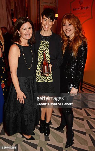 Clare Gilmartin, Sarah Wood, winner of the 2016 Veuve Clicquot Business Women Award, and Charlotte Tilbury attend the Veuve Clicquot Business Woman...