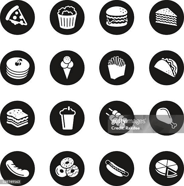 fast food icons - black circle series - chicken pie stock illustrations