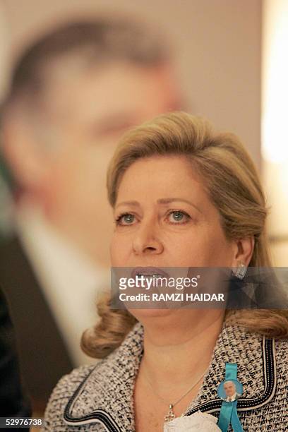 Solange Gemayel, the widow of slain Lebanese president and Christian warlord Bashir Gemayel, talks during a press conference with slain former prime...
