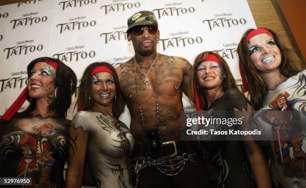 Former NBA star Dennis Rodman hosts the launch of Captain Morgan Tattoo at a VIP party on May 24, 2005 in Chicago, IllInois. Rodman arrived to the...
