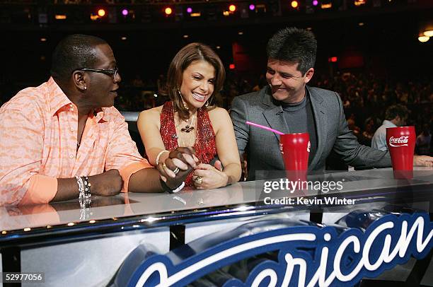 Idol Judges Randy Jackson , Paula Abdul and Simon Cowell pose at the "American Idol" final performance show at the Kodak Theatre on May 24, 2005 in...