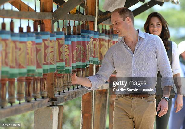 Prince William, Duke of Cambridge and Catherine, Duchess of Cambridge hike to Paro Taktsang, the Tiger's Nest monastery on April 15, 2016 in Paro,...