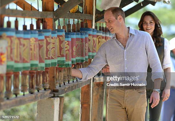 Prince William, Duke of Cambridge and Catherine, Duchess of Cambridge hike to Paro Taktsang, the Tiger's Nest monastery on April 15, 2016 in Paro,...