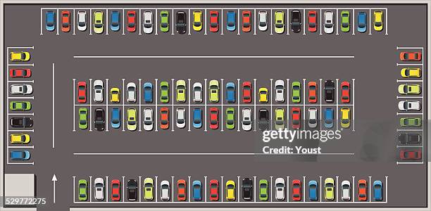 stockillustraties, clipart, cartoons en iconen met crowded car parking - wegmarkering