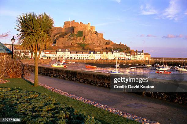 mont orgueil castle above jersey - kearton stock pictures, royalty-free photos & images