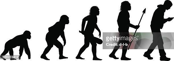 evolution of the texting human - neanderthal stock illustrations