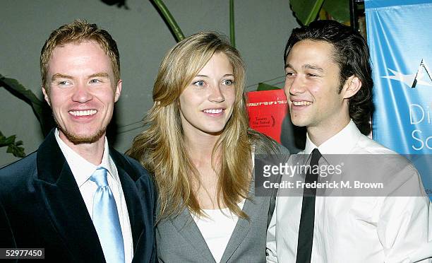 Author Scott Heim, actress Sarah Roemer and actor Joseph Gordon-Levitt attend the after party for the film premiere of "Mysterious Skin" at the White...