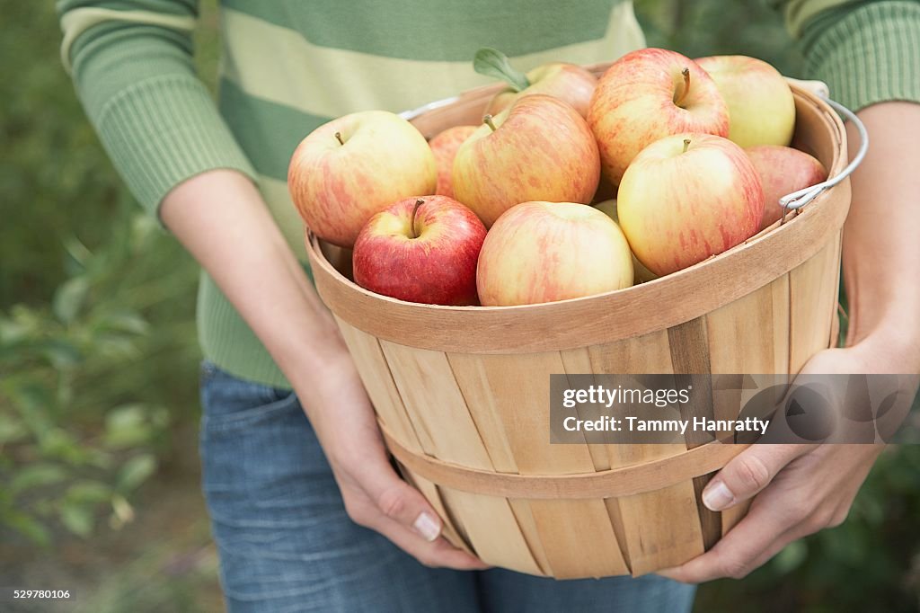 Woman with basket of apples