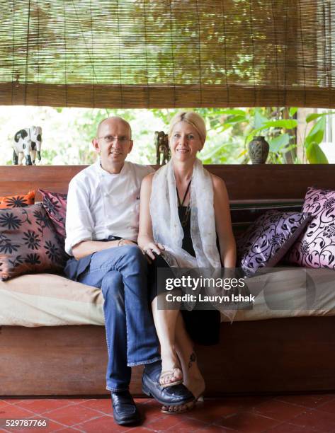 felix and lucia eppisser, owners of le planteur restaurant, yangon, myanmar - felix restaurant stock pictures, royalty-free photos & images