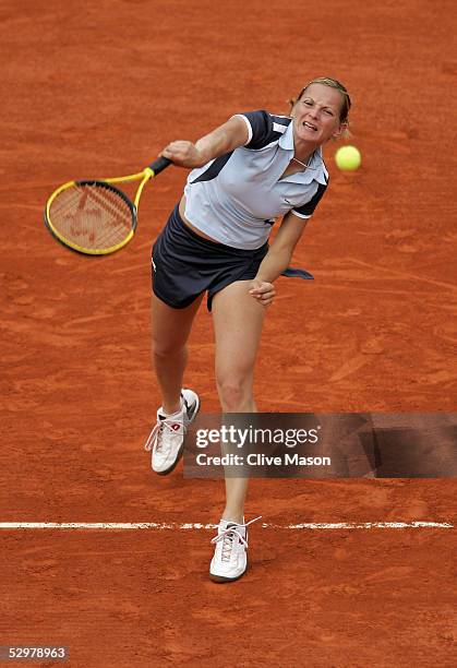 Ludmila Cervanova of Slovakia in action during her second round match against Kim Clijsters of Belgium during the third day of the French Open at...