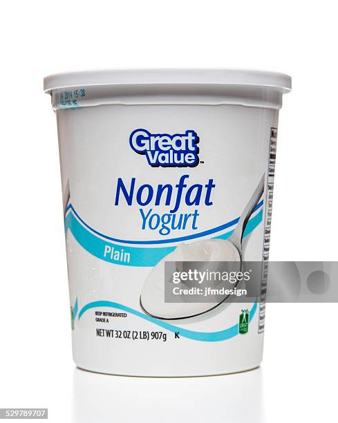 great value nonfat plain yogurt jar - yogurt container stock pictures, royalty-free photos & images