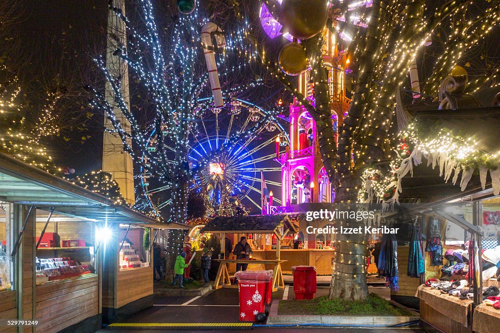 Christmas stalls and shops at night Luxembourg