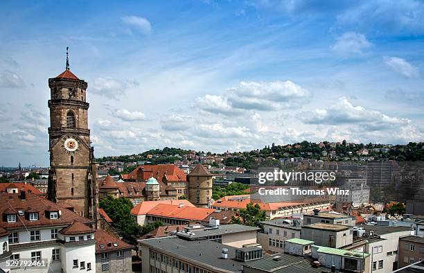 view over stuttgart with stiftskirche (church) - stuttgart stock pictures, royalty-free photos & images