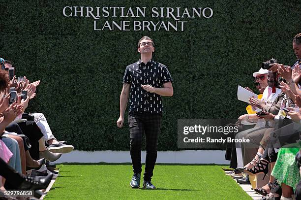 Designer Christian Siriano greets the audience after the Christian Siriano x Lane Bryant Runway Show at United Nations on May 9, 2016 in New York...