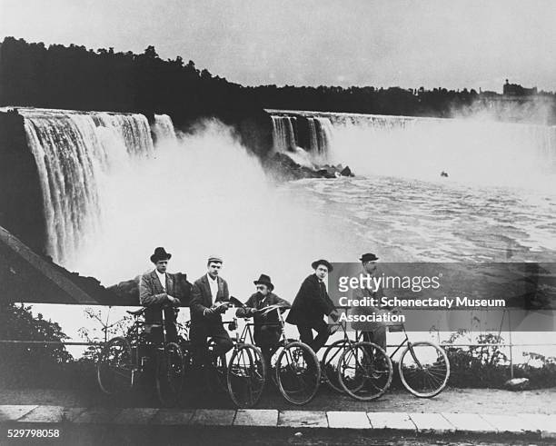 Engineer Charles P. Steinmetz and some of his friends and colleagues visit Niagara Falls on bicycles, ca. 1900.