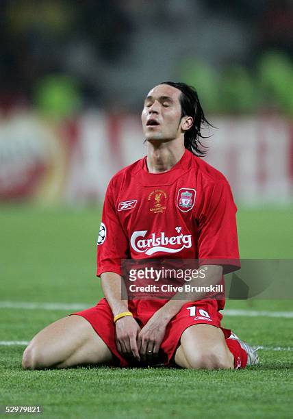 Liverpool forward Luis Garcia of Spain reacts during the European Champions League final between Liverpool and AC Milan on May 25, 2005 at the...