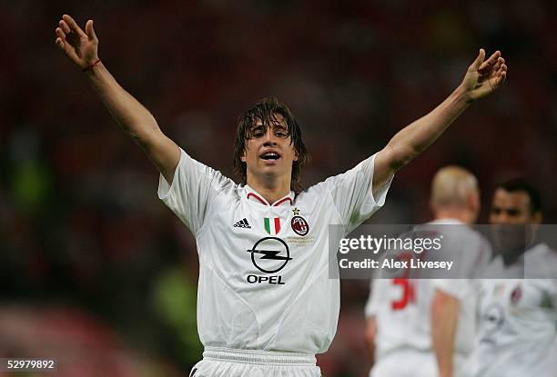 Milan forward Hernan Crespo of Argentina celebrates after he scored the third goal during the European Champions League final between Liverpool and...