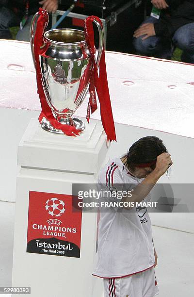 Milan's Italian midfielder Andrea Pirlo reacts at the end of the UEFA Champions league football final AC Milan vs Liverpool, 25 May 2005 at the...