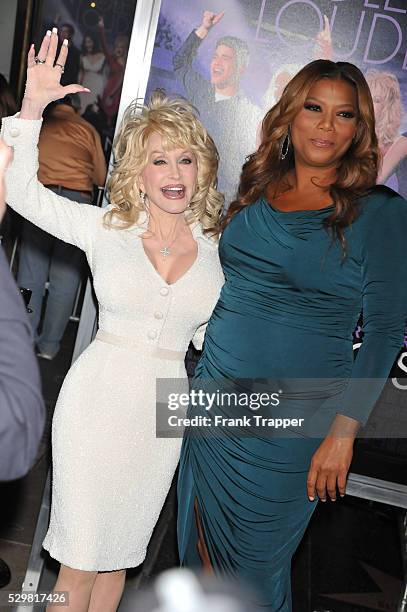 Actress Dolly Parton and Queen Latifah arrive at the world premiere of "Joyful Noise" held at Grauman's Chinese Theater in Hollywood.