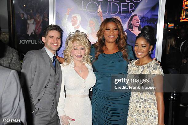 Actors Jeremy Jordon, Dolly Parton, Queen Latifah and Keke Palmer arrive at the world premiere of "Joyful Noise" held at Grauman's Chinese Theater in...