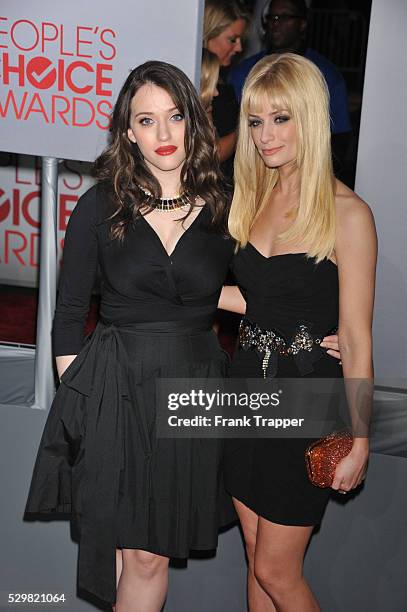 Kat Dennings andBeth Behrs arrive at the People's Choice Awards 2012 held at Nokia Theater L.A. Live in Los Angeles.