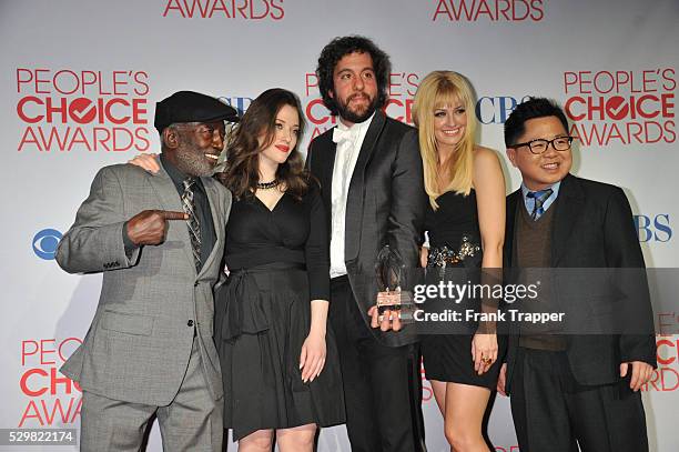 Actors Garrett Morris, Kat Dennings, Jonathan Kite, Beth Behrs and Matthew Moy pose with Favorite New TV Comedy for "2 Broke Girls" in the press room...