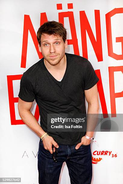 Actor Hanno Koffler attends the German premiere of the film 'Maengelexemplar' at Cinestar Kulturbrauerei on May 9, 2016 in Berlin, Germany.