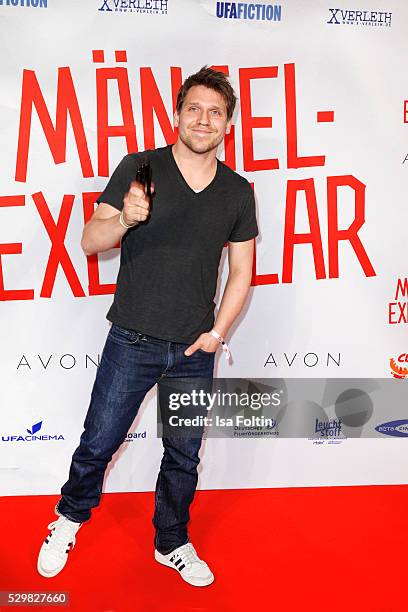 Actor Hanno Koffler attends the German premiere of the film 'Maengelexemplar' at Cinestar Kulturbrauerei on May 9, 2016 in Berlin, Germany.