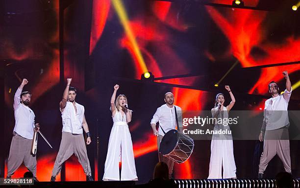 Group Argo of Greece performs during dress rehearsal of 2016 Eurovision Song Contest at Ericsson Globe Arena in Stockholms, Sweden on May 9, 2016. 18...