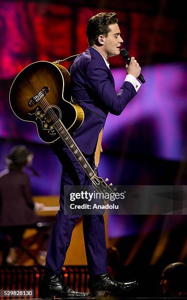 Douwe Bob of Netherland performs during dress rehearsal of 2016 Eurovision Song Contest at Ericsson Globe Arena in Stockholms, Sweden on May 9, 2016....